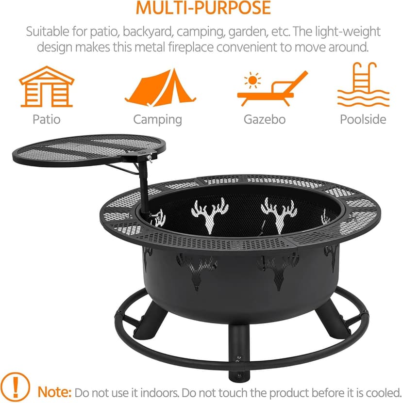 Yaheetech 32in Fire Pit Outdoor Wood Burning Firepits Outdoor Fireplace with 18.5 Inch Swivel Cooking Grill Grate & Poker Fire Bowl for Camping, Backyard, BBQ, Garden, Bonfire