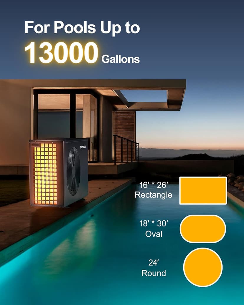 40000BTU Pool Heat Pump for 13000 Gallons Ingroud and Above Ground Pools, Smart Electric Pool Heater with WiFi Control APP, 220-240V, Titanium Heat Exchanger