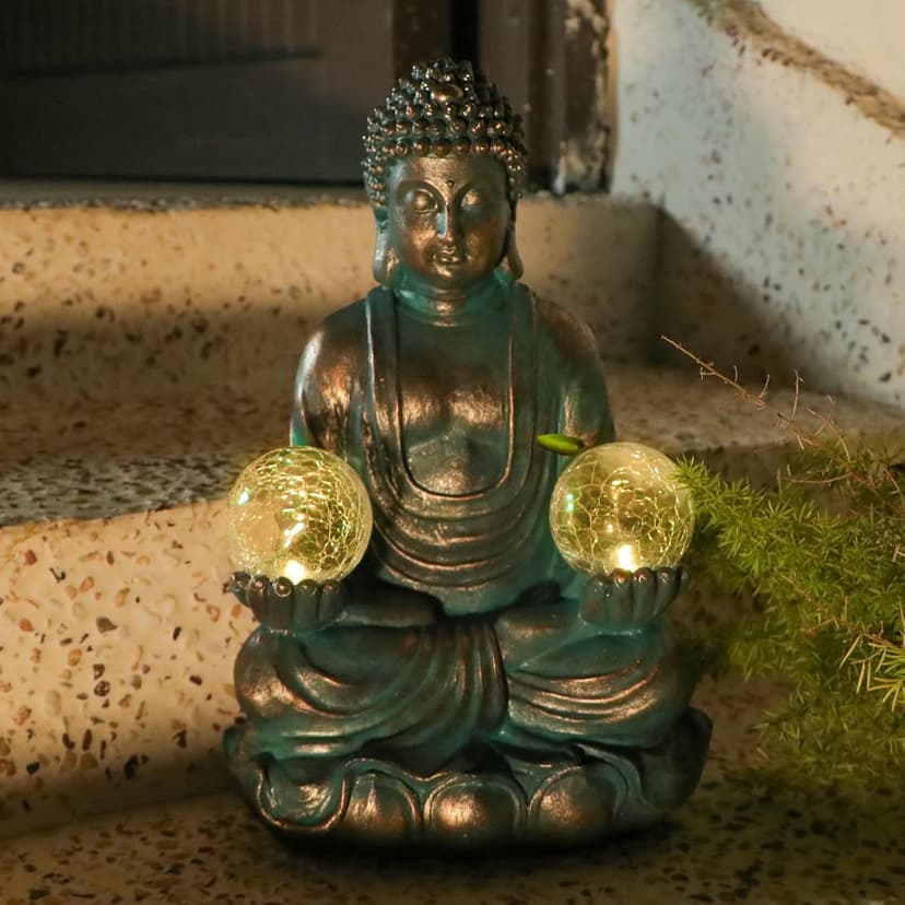 Afirst Meditating Buddha Garden Statues Solar Buddha Sculpture Decor with Glass Balls Zen Meditation for Home Garden Yard Patio Indoor Outdoor Ornaments