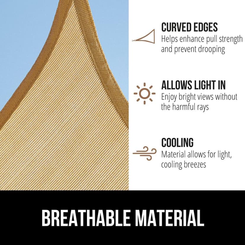 GORILLA GRIP Heavy Duty Sun Shade, UV Protection Fade Tear and Rust Resistant Rectangle Sunshade Canopy, Curved Edges Blocks Sunlight, Breathable Sail, Outdoor Patio, Lawn Garden 12x16 FT Sand