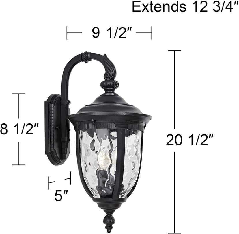 John Timberland Bellagio European Outdoor Wall Light Fixture Textured Black Metal 20 1/2" Hammered Glass Decor for Exterior House Porch Patio Outside Deck Garage Yard Front Door Garden Home