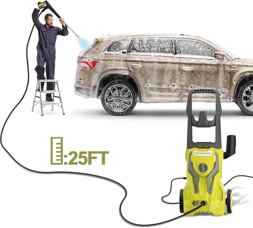 Power Washers Electric Powered - 4800PSImax 3.2GPM High Pressure Washer Car Cleaning Machine with Adjustable Spray Nozzle and Foam Cannon for Home Driveway Patio Deck, Olive Yellow