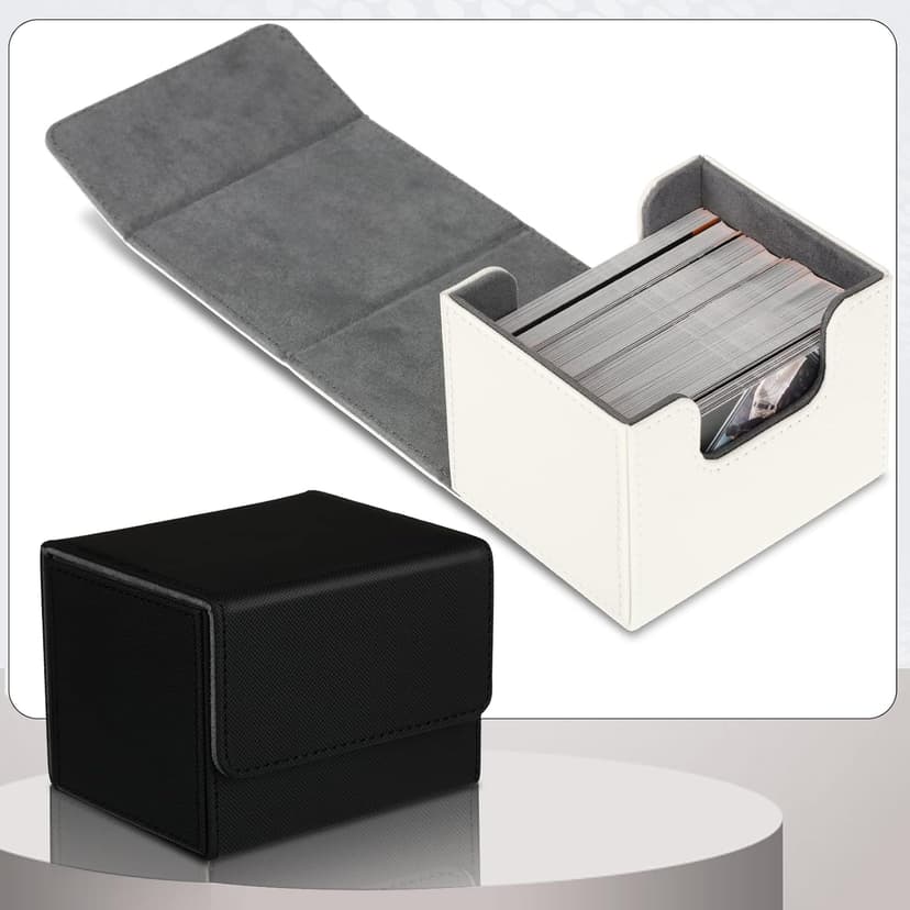 Weewooday 2 Boxes Leather Deck Card Boxes Large Size Fit 100 Plus Sleeved Cards Deck Game for Collectible Playing Compatible with Mtg Tcg(Horizontal,Black, White)
