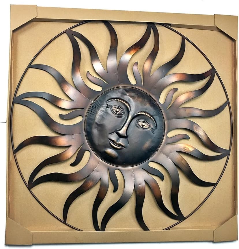 Bellaa 20018 Large Sun Metal Wall Art Sculpture Indoor Living Room Outdoor Garden Patio Farmhouse Home Decor Hanging Retro Rustic Statue Figurine