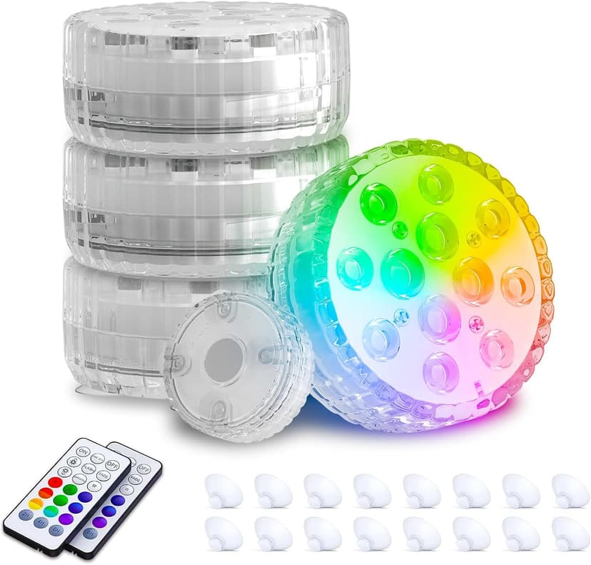 Submersible Pool LED Light, Underwater Light, 16 RGB Color Changing, RF Remote,Magnetic/Suction Cup/Battery, IP68 Waterproof Pool Lights for Pond/Bathtub/Shower/Hot Tub/Spa