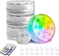 Submersible Pool LED Light, Underwater Light, 16 RGB Color Changing, RF Remote,Magnetic/Suction Cup/Battery, IP68 Waterproof Pool Lights for Pond/Bathtub/Shower/Hot Tub/Spa