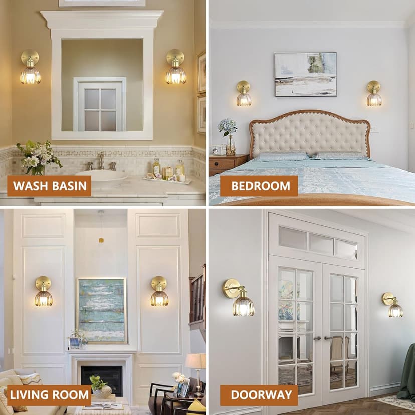 Vintage Battery Operated Wireless Wall Sconces, Rechargeable Gold Wall Lights，Amber Tulip Glass Lampshade With Remote Dimmable Wall Lighting Indoor, Led Wall Lamp Fixtures For Bedroom, Living Room