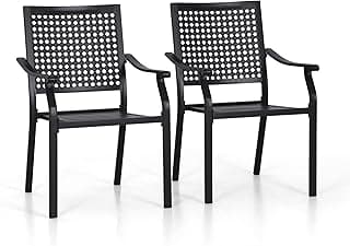 PHI VILLA Stackable Wrought Iron Patio Dining Chairs - Set of 2 Black Outdoor Chair Bistro Metal Chairs, Support 300 LBS