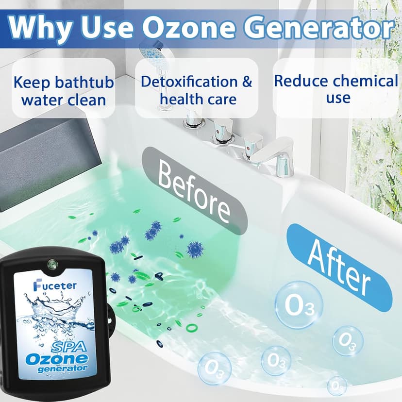Spa Ozone Generator Kit with Venturi Injector, Ozone Generator for Hot Tub, Cold Plunge, 50mg/h Portable Ozone Generator Water, Universal: 110V / 240V (AMP-4 Plug)