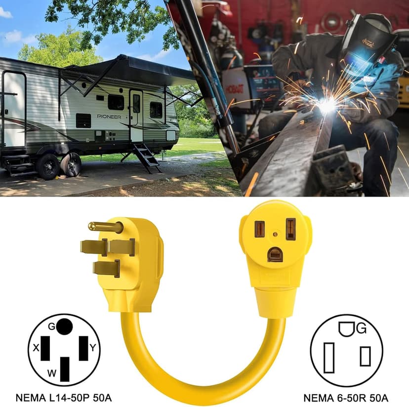 Welder Adapter Cord,NEMA 14-50P Male to 6-50R Female,RV Plug 50 Amp 4 Prong to 3 Prong Welder Plug Adapter,50 Amp 220V Electrical Welding Power Adaptor,50A Heavy Duty STW 8 AWG, 12500 Watt