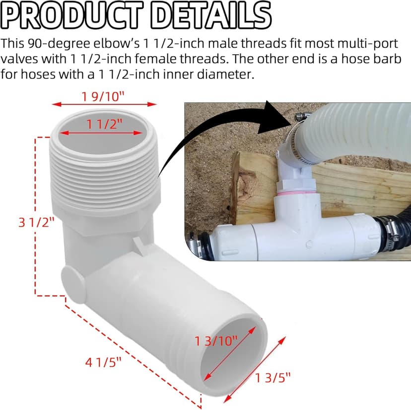 TonGass (2-Pack) 1 1/2" MPT by 90 Degree Barb Elbow Hose Adapter Compatible with Hayward Pool Pumps and Filters Replacement Hayward SPX1105Z4