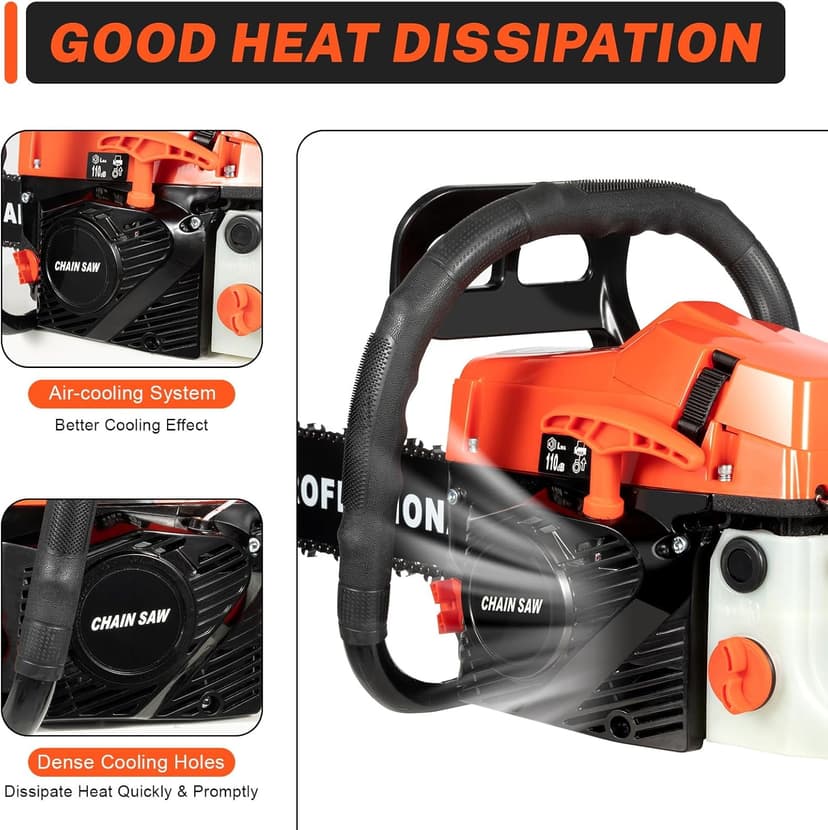 Upgrade 58cc Gas Chainsaw 20 Inch 2-Stroke Gas Powered Chainsaw Air-Cooled Gas Chainsaw Handheld Gasoline Chain Saw for Wood Cutting