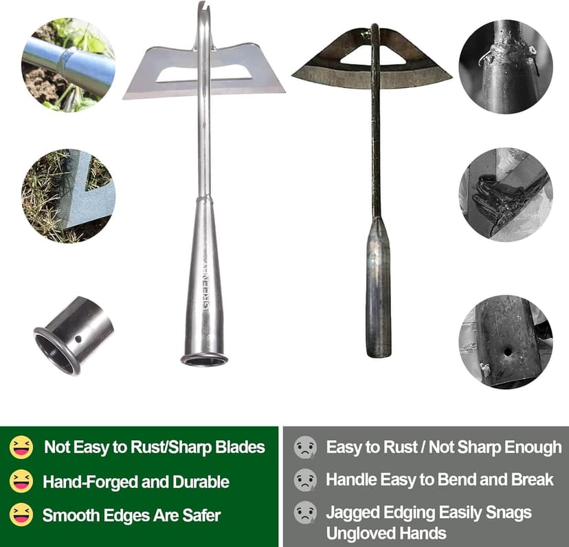 Garden Hoe, Weeding Tool, Full Stainless Steel Hollow Hoe, Heavy Duty,Sharp Hardened Hand Hoe for Gardening, Backyard Weeding, Loosening, Farm Planting