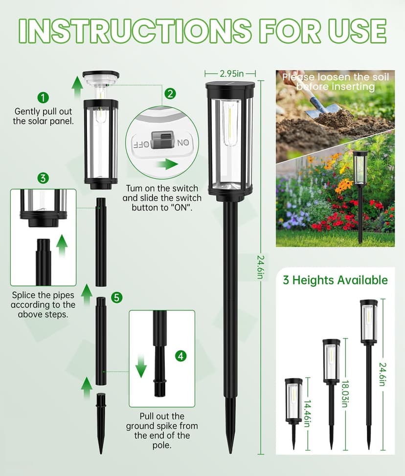 Bright Solar Pathway Lights Outdoor, 8 Pack Solar Powered Garden Lights Waterproof IP65, Auto On/Off Outdoor Light for Lawn Patio Walkway Driveway Decor Landscape Lighting