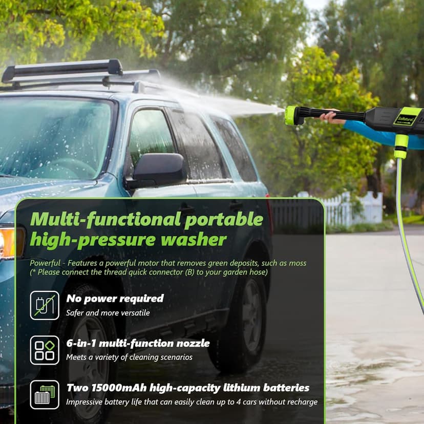 Cordless Pressure Washer, 1070PSI Portable Power Washer with 2 x 3.0Ah Battery, 6-in-1 Nozzle, 3 Speed Adjustment LCD Touch Screen, Handheld High-Pressure Electric Washer for Car/Fence/Floor/Patio