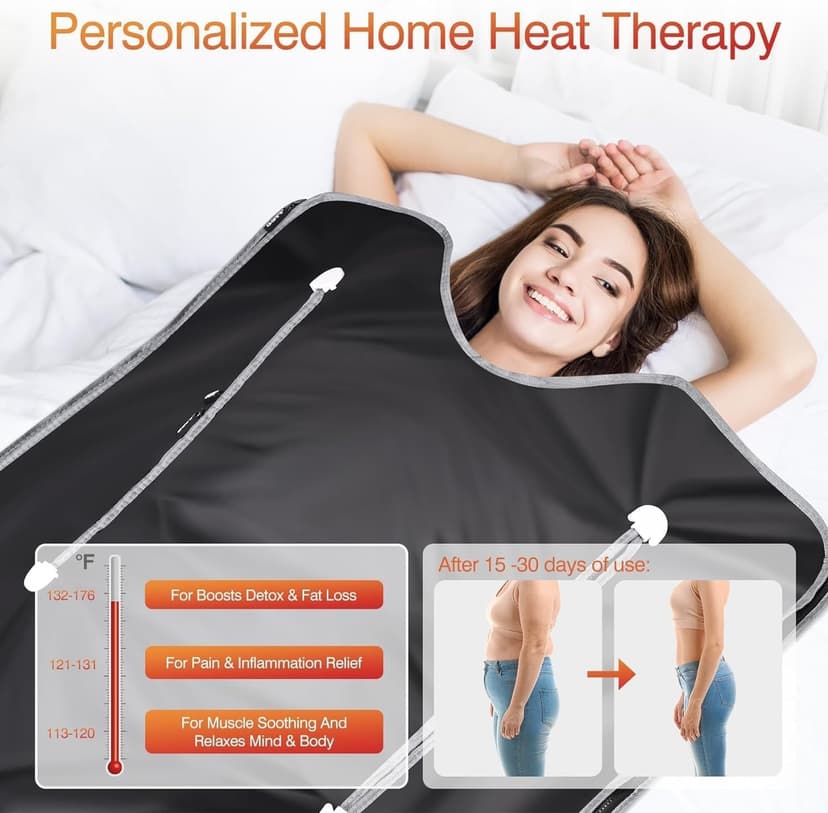 Infrared Sauna Blanket-Sauna Blanket for Home Use, Portable Design for Relaxation and Detoxification Highest 176℉, 20-60 Minutes Timer, 6 ft x 2.65 ft（Deep Black）
