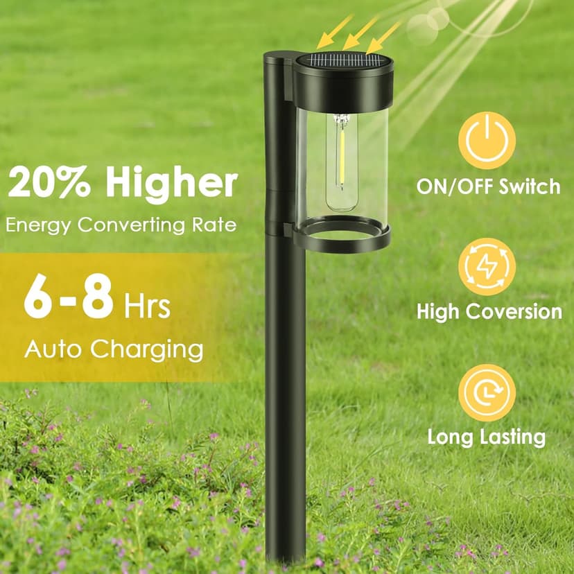 Solar Pathway Lights Outdoor, 10 Pack Metal & Glass Solar Lights Outdoor Waterproof Landscape Path Lights Solar Lights for Outside Yard Lawn Walkway Driveway Garden Decor