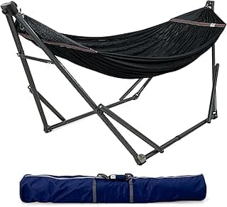 Tranquillo 600 lbs Capacity Adjustable Hammock Stand, Collapsible Camping Hammock and Stand, Steel Double Hammock Stand for 2 Persons, Portable Everywhere Easy Assembly Non-Slip and Noise-Free, Black