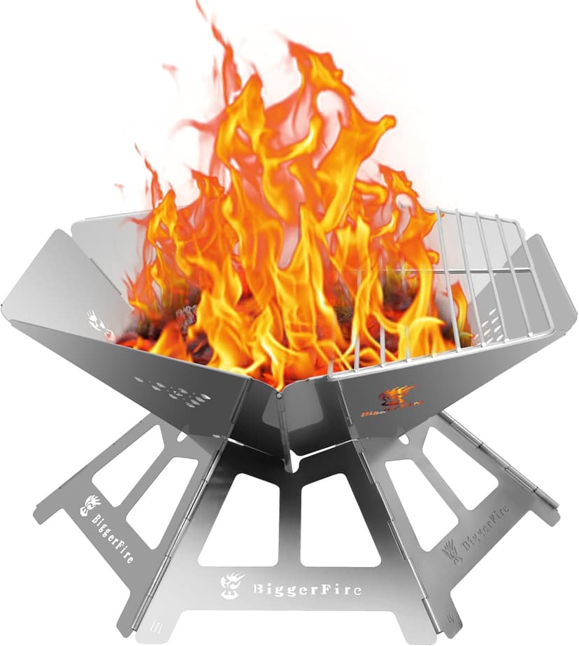 Foldable Portable Fire Pit,Stainless Steel Fire Pits with Charcoal Grill Net and Storage Bag,Camping Fire Pit Grill for Patio Outdoor Barbecue Campfire Bonfire