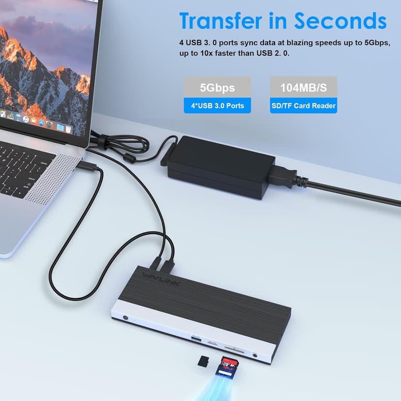 WAVLINK USB C Docking Station 3 Monitor with 100W PD, USB-C Laptop Dock Triple Display for Dell Hp Lenovo Windows, Type C Adapter Hub - Dual HDMI, DisplayPort, Ethernet, 4 USB3.0, SD/TF Slot, Audio