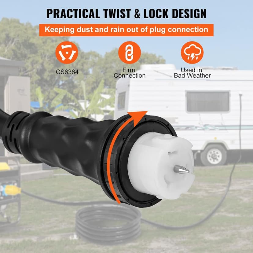 VEVOR 20 FT 50 Amp Generator Extension Cord NEMA N14-50P & SS2-50R & CS6364, STW 6/3 + 8/1 AWG 125V 250V Generator Power Cord Twist Lock Connectors