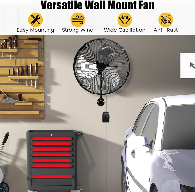 Tangkula 20 Inch Wall Mount Fan with Aluminum Fan Blades, Industrial 3-Speed Oscillating Metal Wall Fan, Heavy Duty Wall Mount Fan for Shop, Commercial, Garage, Warehouse, Workshops & Factory