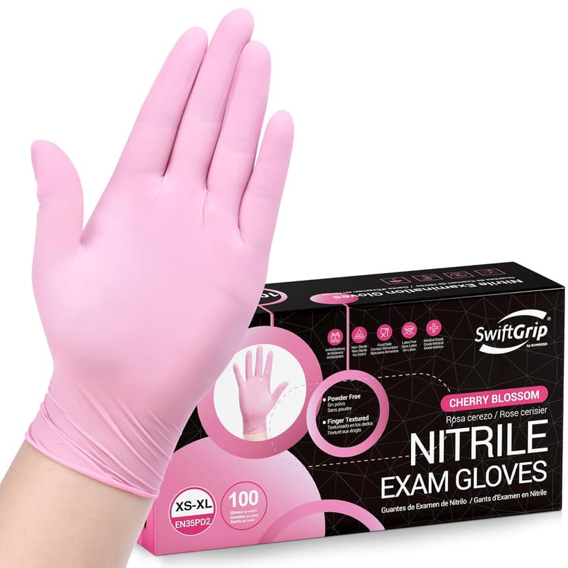 Pink Nitrile Gloves, 3-mil, Industrial Gloves Disposable Latex Free, for Cleaning & Esthetician, Rubber Powder-Free, 100-ct Box (Medium) Medium (Pack of 100)