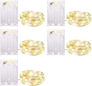 Minetom Fairy Lights Battery Operated, 5 Pack 7 FT 20 LED Fairy Lights with Timer, String Lights Battery Powered, Silver Wire Christmas Fairy Lights for Bedroom Party Wedding Decorations, Warm White