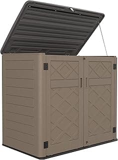 HOMSPARK Storage Shed Weather Resistance, Multi-Purpose Outdoor Storage Cabinet Waterproof, Outdoor Storage Cabinet for Bike, Garbage Cans, Lawnmower, Garden Accessories (coffee, Extra Large-48 cu ft)