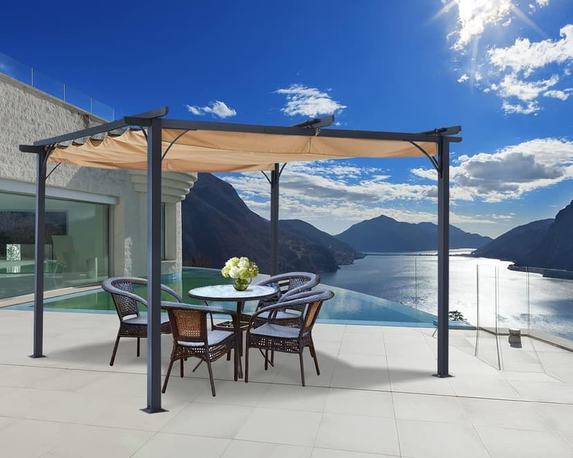 ABCCANOPY Patio Pergola 11x11 - Outdoor Sun Shade Canopy with Retractable Roof for Garden Porch Backyard (Gray)