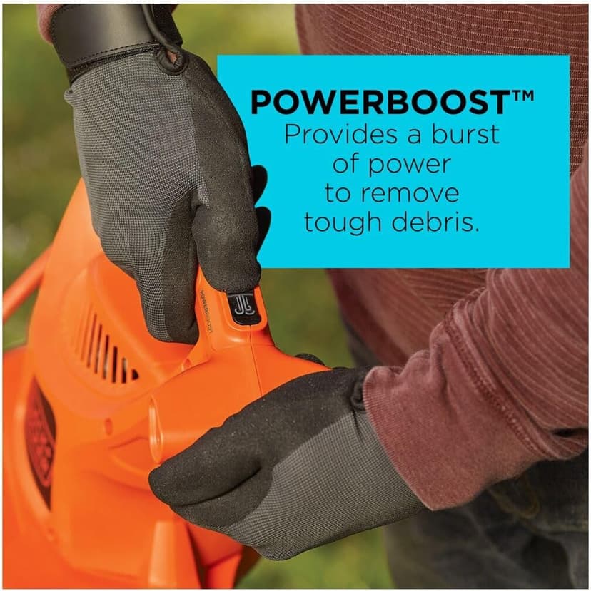 BLACK+DECKER Electric Leaf Blower, Leaf Vacuum and Mulcher 3 in 1, 250 mph Airflow, 400 cfm Delivery Power, Reusable Bag Included, Corded (BEBL7000)