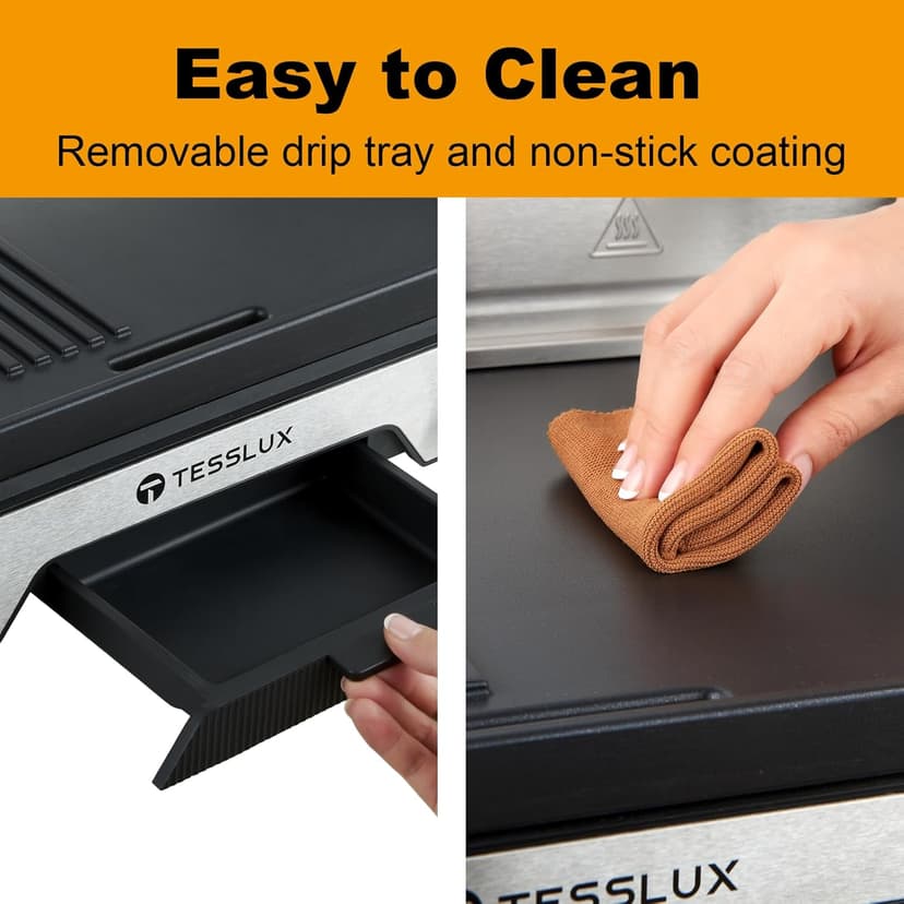 XL Electric Indoor Grill, 20” Non-stick Griddle Combo, 1600W Fast Heating, Dual Temperature Control, Detachable for Easy Cleaning