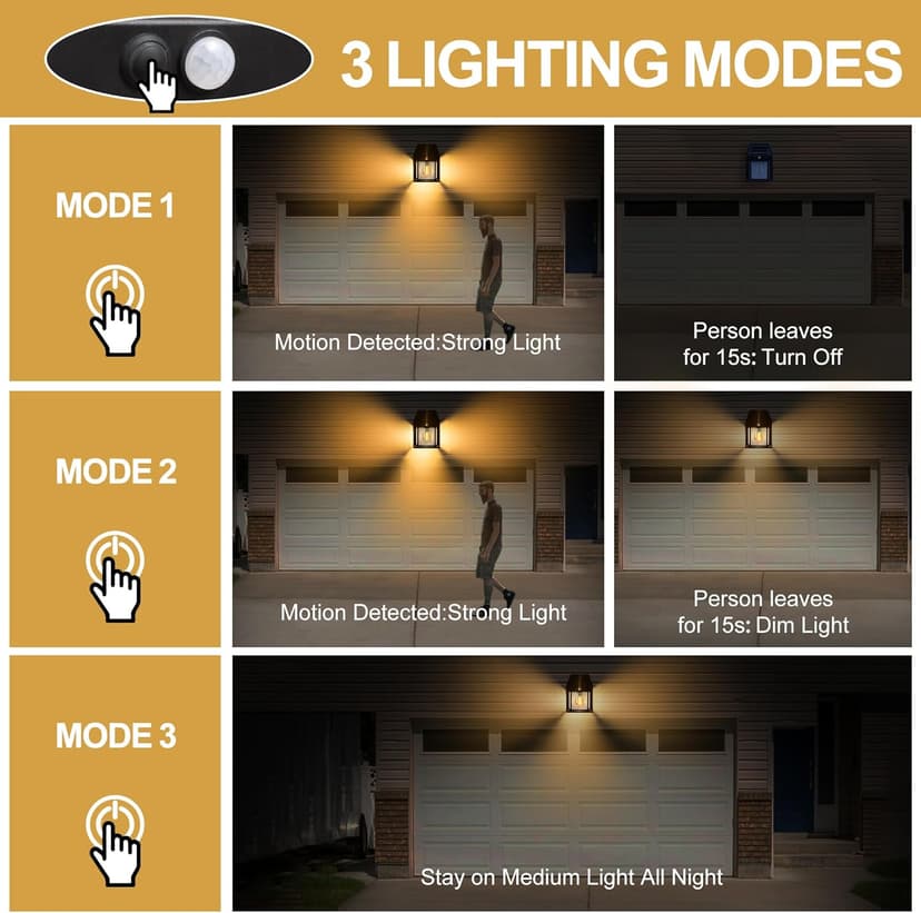 Outdoor Solar Wall Lights - 2 Pack Solar Waterproof Brighter Porch Wall Square Lights with 3 Modes & Motion Sensor Front Fence Lantern Lights for Outside,Backyard,Garage Decorative