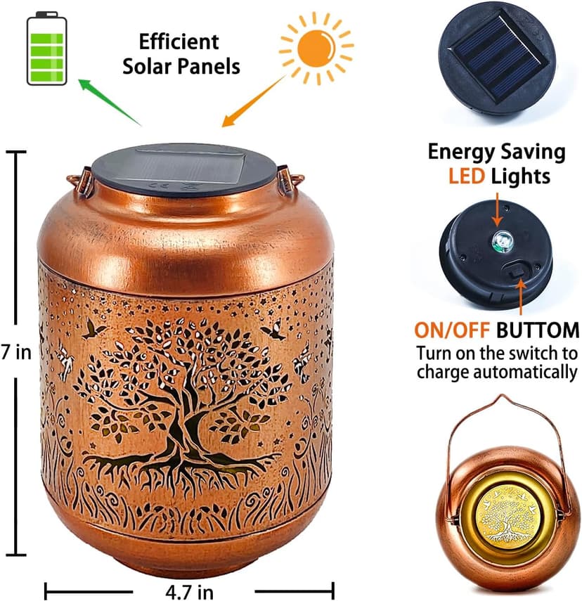 2 Pack Tree of Life Outdoor Solar Hanging Lanterns Waterproof LED Solar Lights Metal Decorative Lanterns for Garden, Patio, Courtyard, Backyard, Yard Decor Unique Tree of Life Gifts for Women