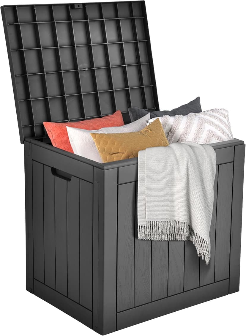 DWVO 30 Gallon Outdoor Storage Box with Side Handles and Lockable Lid, Weatherproof Resin Deck Box for Patio, Cushions, Garden Tools, and Supplies - Black