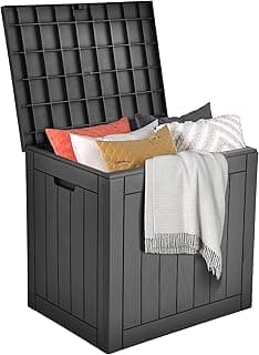 DWVO 30 Gallon Outdoor Storage Box with Side Handles and Lockable Lid, Weatherproof Resin Deck Box for Patio, Cushions, Garden Tools, and Supplies - Black