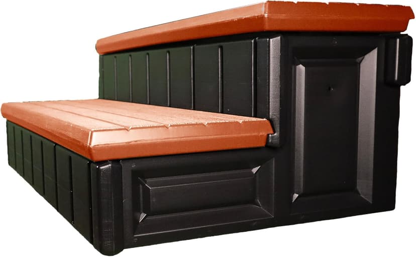 Confer Plastics Two Tier 36" Wide Storage Hot Tub Step: Durable, Multi-Functional, Non-Skid Spa Steps, Easy Installation, Sturdy, Long Lasting Upgrade to Your Space. Proudly Made in USA. - Redwood
