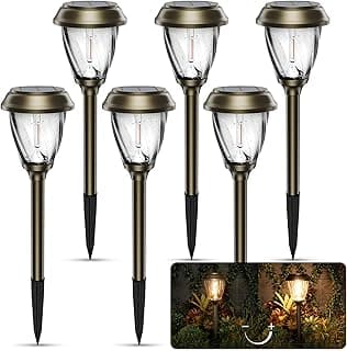 XMCOSY+ Solar Pathway Lights Outdoor, 10/25 LM in 2 Lighting Modes, Glass Stainless Steel Waterproof IP65 Solar Powered Garden LED Lights for Yard Lawn Driveway Walkway Landscape Decor(Warm White)