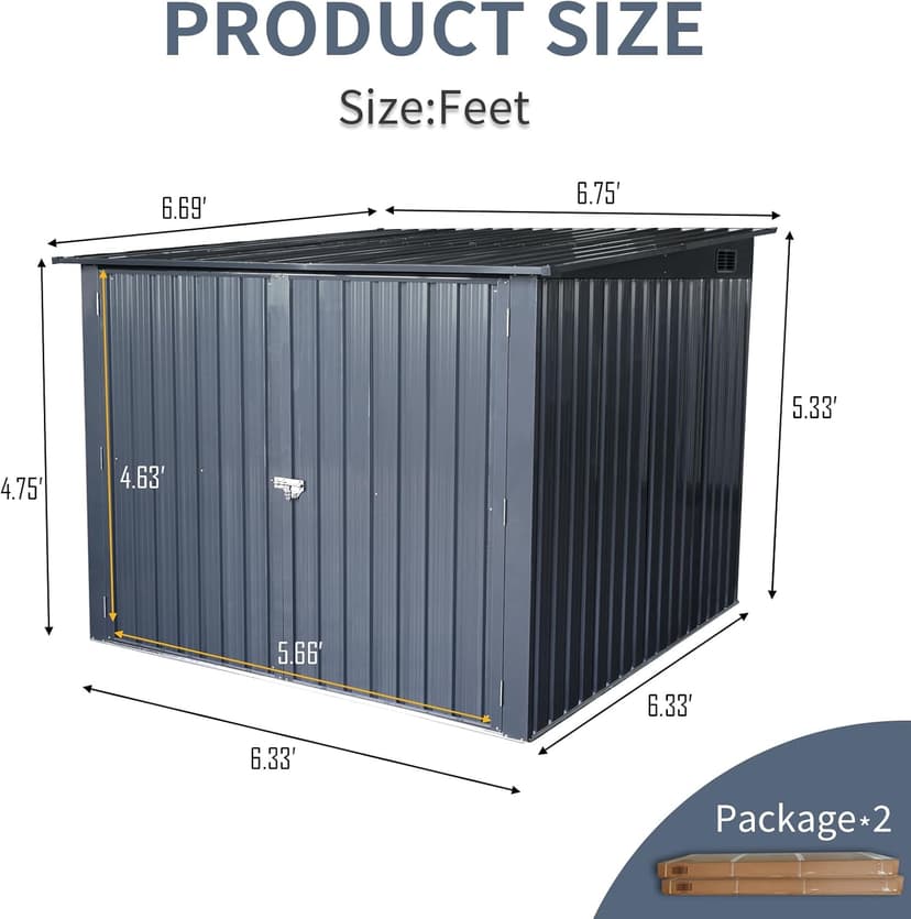 Ball & Cast 6x6 FT Outdoor Bicycle Storage Shed Galvanized Metal Garden Tool House with 4 Bike Tracks & Lock Doors,Waterproof Cabinet W/Slanted Roof Design and Air Vent,Black