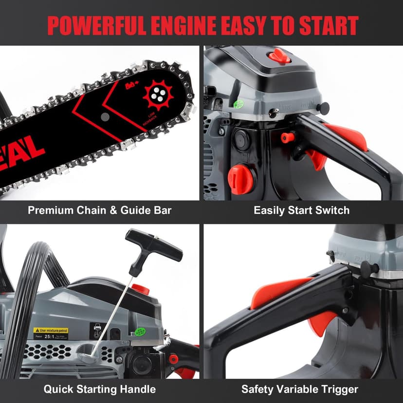 Gas Chainsaws 20 Inch 62CC Gas Powered Chainsaw 3.4HP 2 Stroke Engine Gas Power Chain Saw for Cutting Wood Outdoor Garden Farm Home