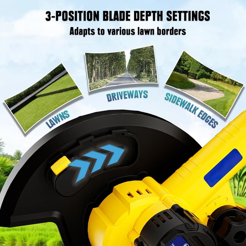 Cordless Edger Lawn Tool Compatible with Dewalt 20V Max Battery, Electric Battery-Powered Edger/Trencher (Tool ONLY) 9’’Blade, 3 Position Adjustable Depth for Landscaping, Driveways, Borders
