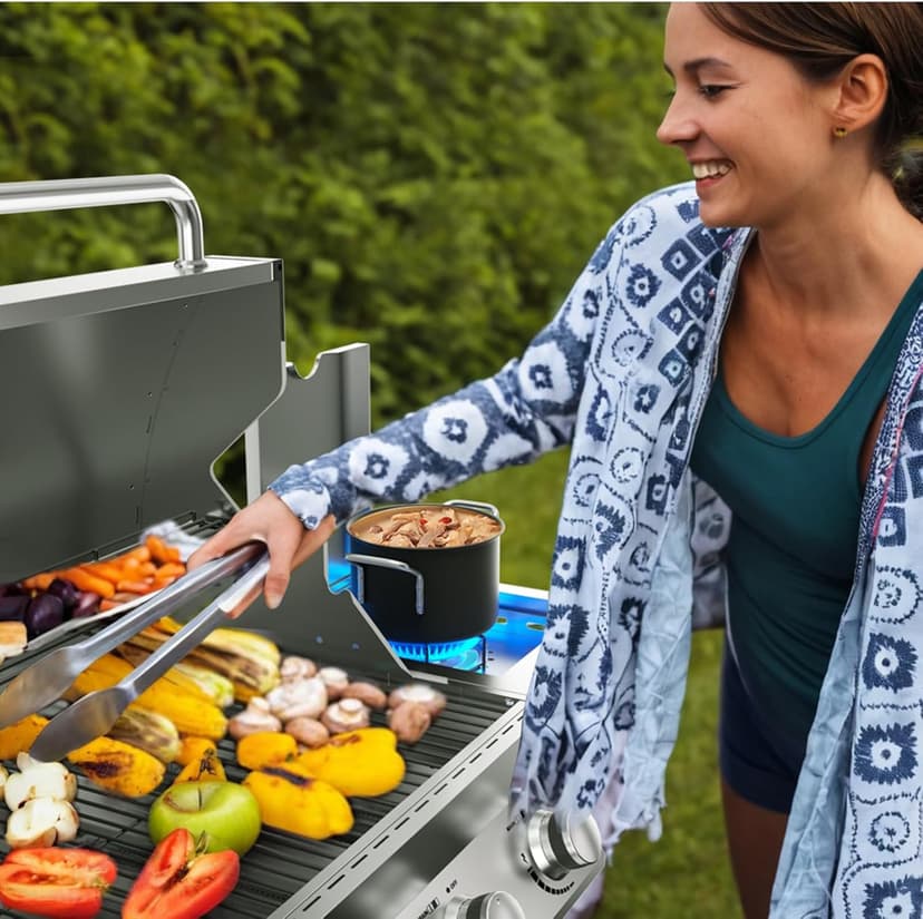 SKOK 4-Burner Propane Gas BBQ Grill with Side Burner & Porcelain-Enameled Cast Iron Grates,Stainless Steel Grill with 544 Sq. In. Grilling Area for Outdoor Cooking,58,000 BTU Output