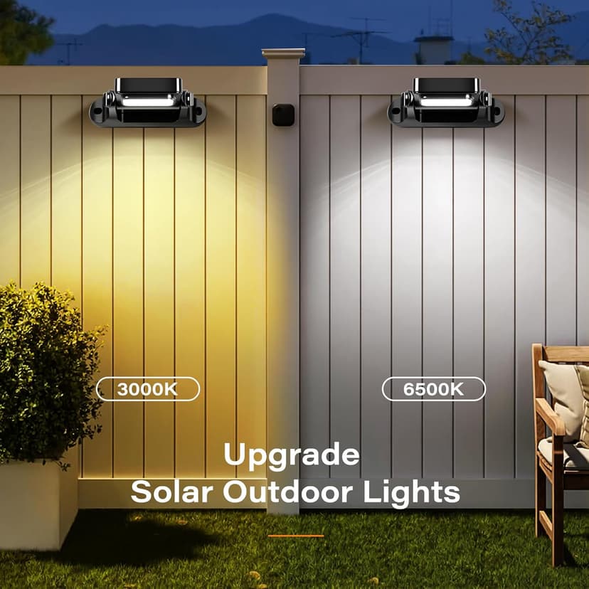 200LM Solar Lights Outdoor Waterproof 2200mAh Solar Fence Lights with 6 Modes & 360° Adjustable Solar Powered Lighting, Warm White/Cool White/RGB for Wall, Patio, Steps, Garden, Pool - 4 Pack