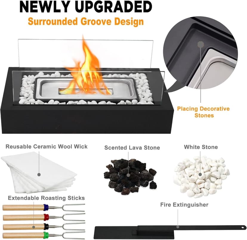 Metal Rectangle Table Top Firepit - Smores Maker Kit with 4 Roasting Sticks Indoor Tabletop Fire Pit & Outdoor Table Fireplaces, Gift for Mother's Day | Modern Home Décor, Housewarming & Birthday Gift