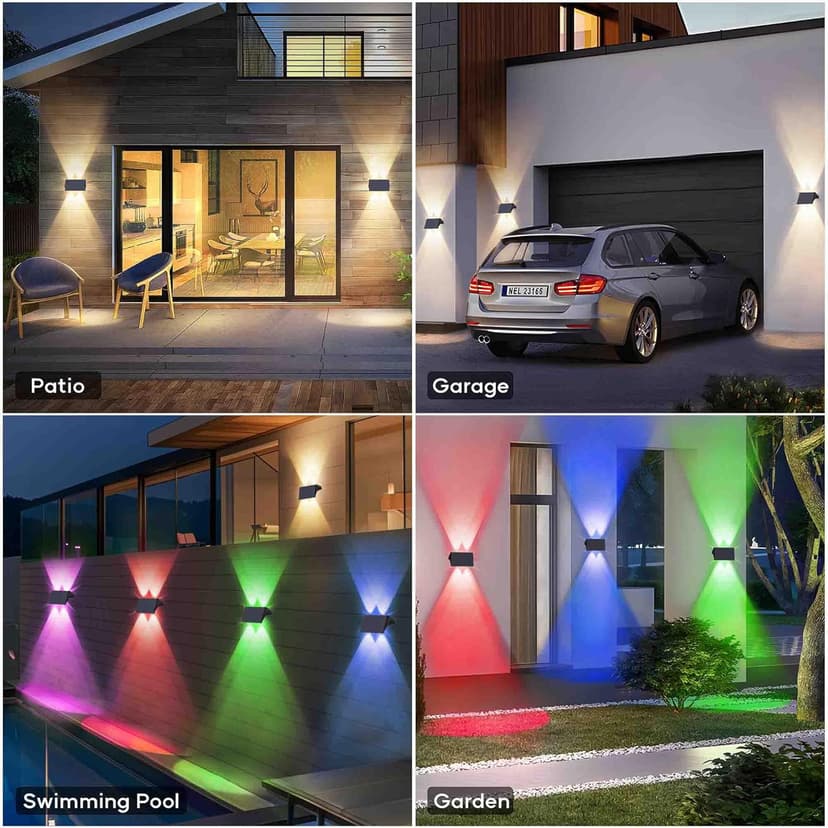 Fence Lights Solar Powered, 6-Pack Solar Fence Lights Up/Down Flexible Buttons, IP67 Waterproof for Outdoor, 120LM Bright, Auto Dusk to Dawn for Wall/Stairs/Yard/Railing/Deck/Pathway (White & RGB)