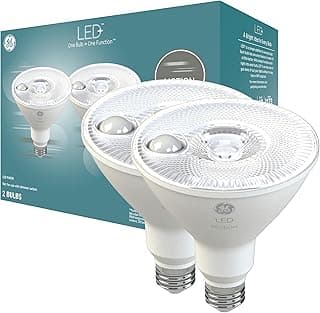 GE LED+ Motion Sensor LED Light Bulbs, 14W, PAR38 Outdoor Security Floodlights, Warm White, CAC (2 Pack)