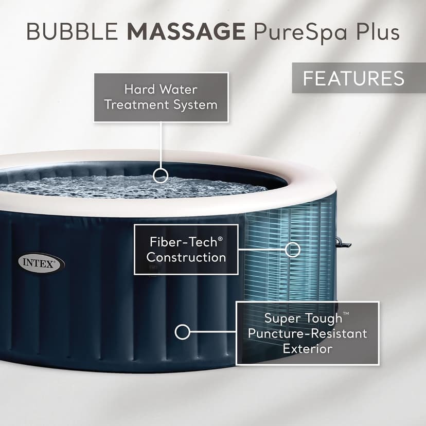 INTEX 28429EP PureSpa Plus Bubble Massage Spa Set: Includes Energy Efficient Spa Cover – 2 Contoured Headrest – LED Light – 4 Person Capacity – 77" x 28"