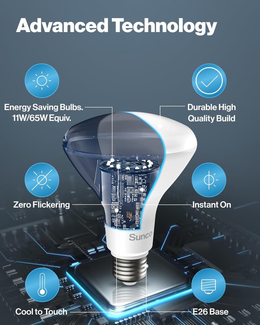 Sunco 6 Pack BR30 Light Bulb LED Indoor Flood Lights 850 Lumens, 2700K Soft White, E26 Base 25,000 Lifetime Hours, Interior Dimmable Recessed Can Light Bulb, 11W Equivalent 65W.