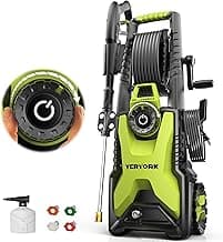 Pressure Washer, Adjustable 5000 Max PSI 2.5 Max GPM, Power Washer with 33 FT Hose Reel, Steel Wand, 500ml Foam Cannon, 4-Nozzle Set, Electric Pressure Washer for Cars, Fences, Patios