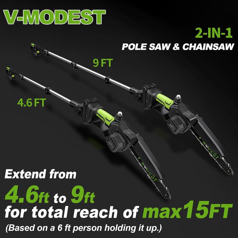 4-in-1 Pole Saw & Electric Pruning Shears, 8 Inch Pole Saws for Tree Trimming, Cordless Pruning Shears with 15ft Max Extension Pole, 2 * 4.0Ah Battery Powered Pole Saw Pole Pruner for Garden